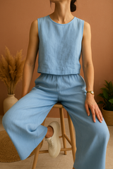 Linen Sleeveless Crop Tops for Women, Natural Fabric Blouse, Basic Tank Shirt, Summer Linen Clothing, Lightweight Top, Woman Cropped Tops