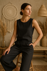 Linen Sleeveless Crop Top, Linen Tank Top Women, Cropped Summer Linen Top, Capsule Wardrobe, Minimalist Linen Casual Tops, Linen Blouse