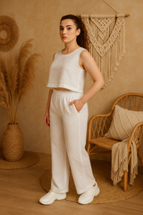Womens Linen Wide Leg Pants, High Waist Trousers, Linen Pants Relaxed Fit, Elastic Waistband Linen Palazzo Pants, Minimalist Summer Clothing
