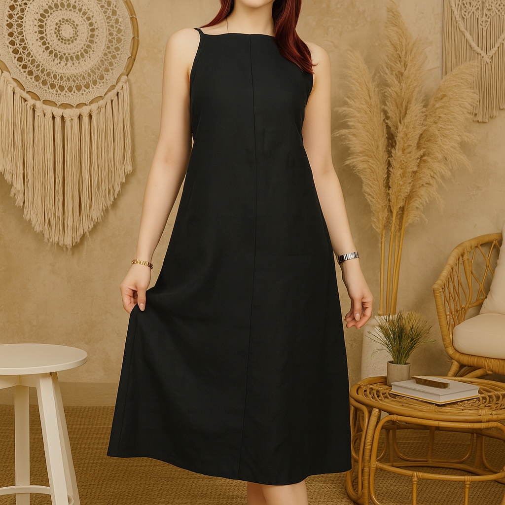 Black Linen Dress, Summer Dress, Linen Dress, Sleeveless Dress, Loose Linen Dress, Casual Dresses, Spaghetti Strap Dress,Backless Midi Dress