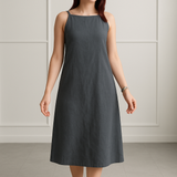 Black Linen Dress, Summer Dress, Linen Dress, Sleeveless Dress, Loose Linen Dress, Casual Dresses, Spaghetti Strap Dress,Backless Midi Dress