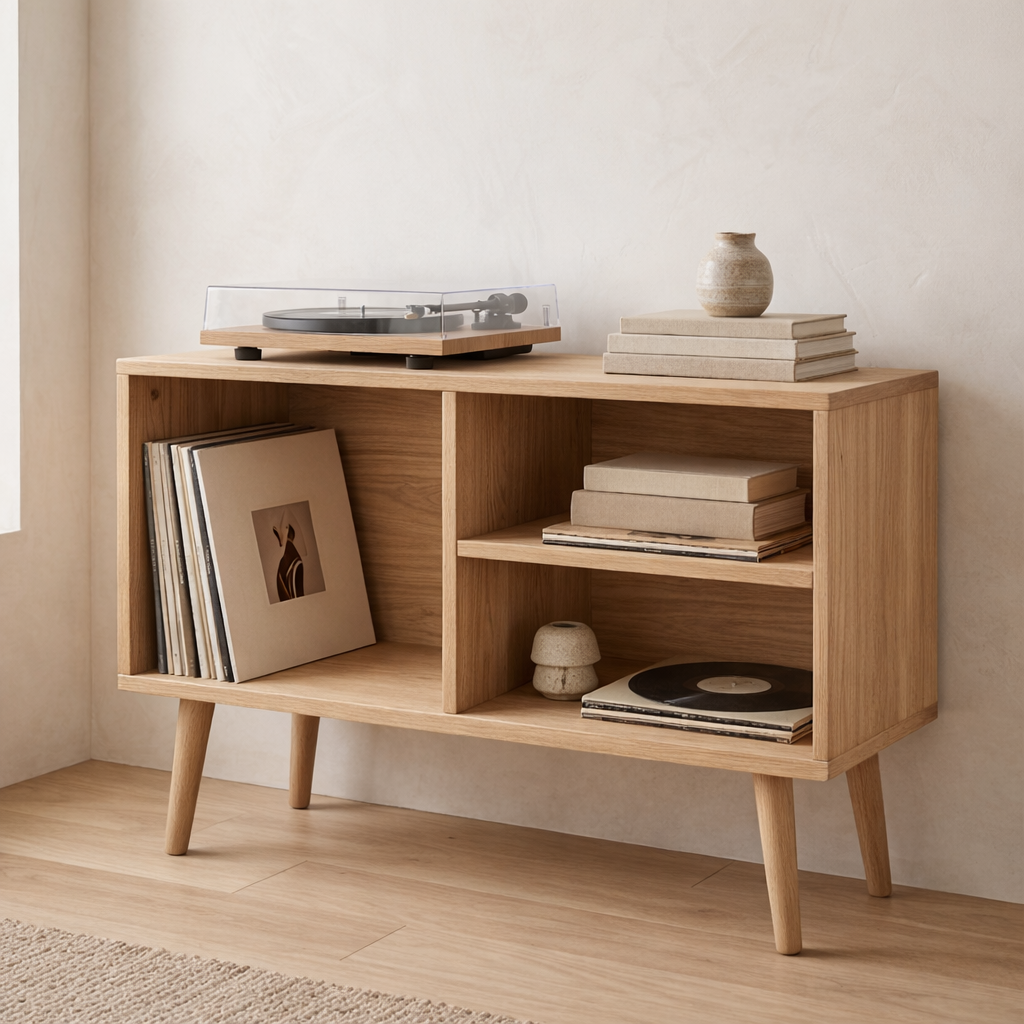 Record Player Stand with Vinyl Storage – Walnut Media Console