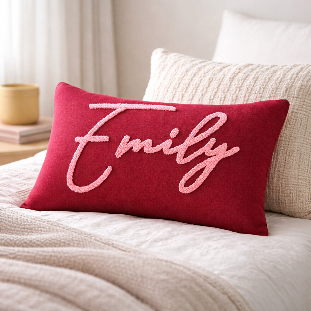 Personalized Name Pillow – Handcrafted Punch Needle Kids Room Decor