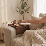 Couch Armrest Table with Book Holder | Wooden Sofa Tray