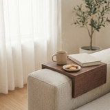 Wooden Sofa Arm Tray Table with Book Holder | Couch Organizer