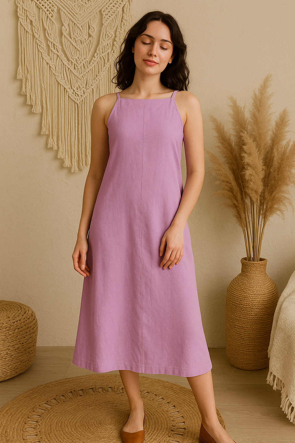 Black Linen Dress, Summer Dress, Linen Dress, Sleeveless Dress, Loose Linen Dress, Casual Dresses, Spaghetti Strap Dress,Backless Midi Dress