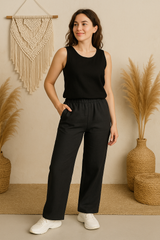 Straight Leg Linen Pants Women, Summer Loose Linen Pants, Casual Linen Trouser, Elastic Waist Summer Pants, Linen Casual Style, Gift for Her
