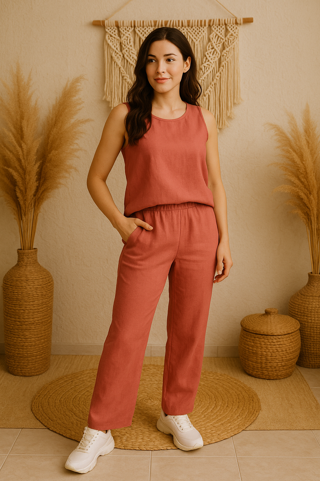 Straight Leg Linen Pants Women, Summer Loose Linen Pants, Casual Linen Trouser, Elastic Waist Summer Pants, Linen Casual Style, Gift for Her