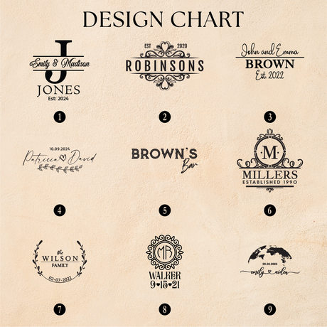 Collection of personalized monogram designs on a beige background