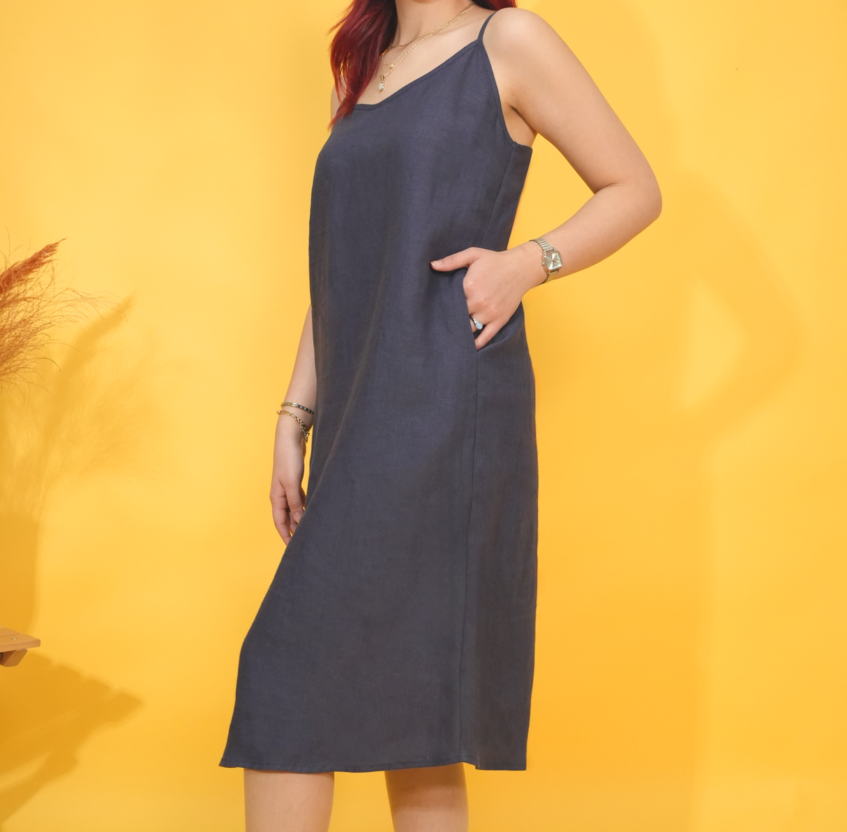 Womens Linen Sundress with Pockets Linen Midi Dress, Summer Clothing for Women, Spaghetti Straps Linen Dress, Light Weight Vacation Outfit