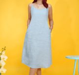 Womens Linen Sundress with Pockets Linen Midi Dress, Summer Clothing for Women, Spaghetti Straps Linen Dress, Light Weight Vacation Outfit