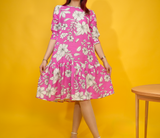 Gathered Sleeve Linen Dress for Womens, Short Sleeves Spring Dress, Bridesmaid Dress, Linen Summer Clothes, Loose Midi Dress, Floral Dress