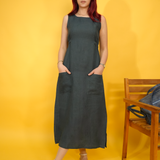 Sleeveless Linen Maxi Dress with Front Pockets, Gathered Waist Linen Dress, Modest Dress, Womens Linen Outfit, Linen Dress Long, Dresses
