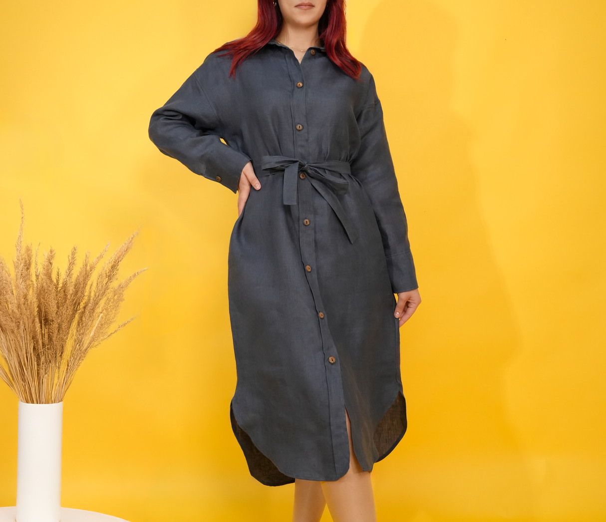 Linen Women Shirtdress, Long Sleeve Linen Shirt Dress for Women, Maternity Summer Dress, Button Down Dress with Pockets, Plus size Dress