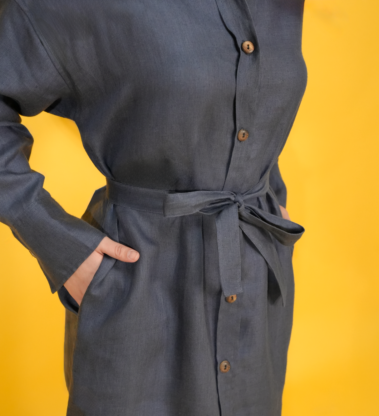 Long Sleeve Linen Midi Shirt Dress with Pockets, Oversized Natural Summer Dress, Long Linen Shirts for Woman, Waist Belt Dress, Linen Tunic