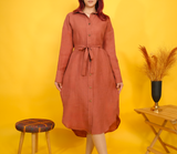 Long Sleeve Linen Midi Shirt Dress with Pockets, Oversized Natural Summer Dress, Long Linen Shirts for Woman, Waist Belt Dress, Linen Tunic