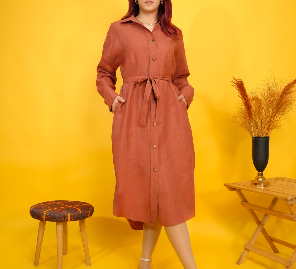 Linen Women Shirtdress, Long Sleeve Linen Shirt Dress for Women, Maternity Summer Dress, Button Down Dress with Pockets, Plus size Dress