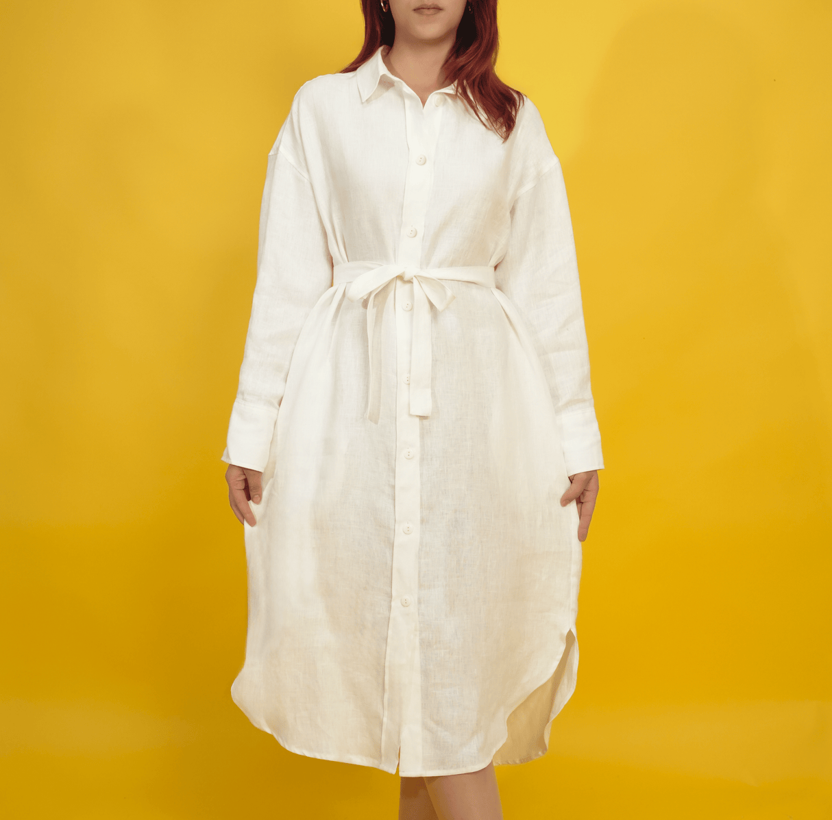 Oversized Midi Linen Shirt Dress, Long Sleeve Casual Womens Dress, Plus Size Bohemian Women Clothing, Linen Summer Dress, Waist Belt Dress