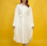 Oversized Midi Linen Shirt Dress, Long Sleeve Casual Womens Dress, Plus Size Bohemian Women Clothing, Linen Summer Dress, Waist Belt Dress