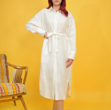 Oversized Midi Linen Shirt Dress, Long Sleeve Casual Womens Dress, Plus Size Bohemian Women Clothing, Linen Summer Dress, Waist Belt Dress
