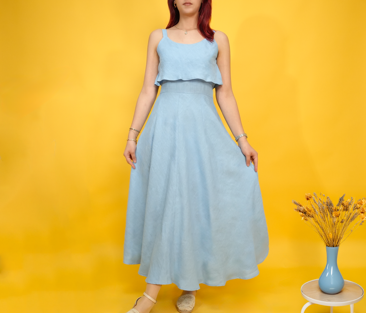 Sleeveless Linen Summer Dress for Women, Draped Linen Midi Dress, Summer Casual Long Dress, Elegant Linen Dresses, Womens Linen Clothing