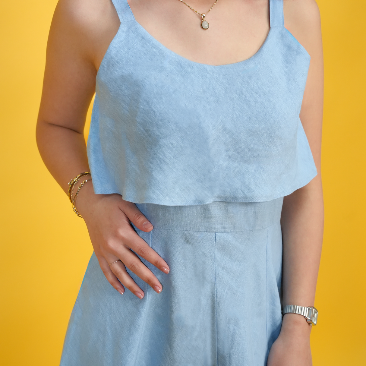 Linen Midi Dress, Sleeveless Summer Outfit for Women, Linen Casual Dress with Straps, Flowy Linen Shirt, Minimalist, Breathable Clothing