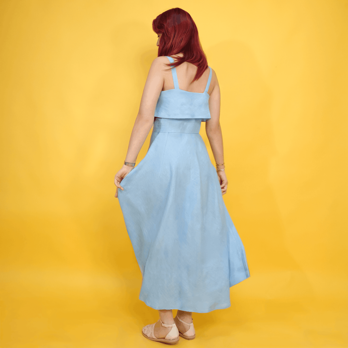 Linen Midi Dress, Sleeveless Summer Outfit for Women, Linen Casual Dress with Straps, Flowy Linen Shirt, Minimalist, Breathable Clothing