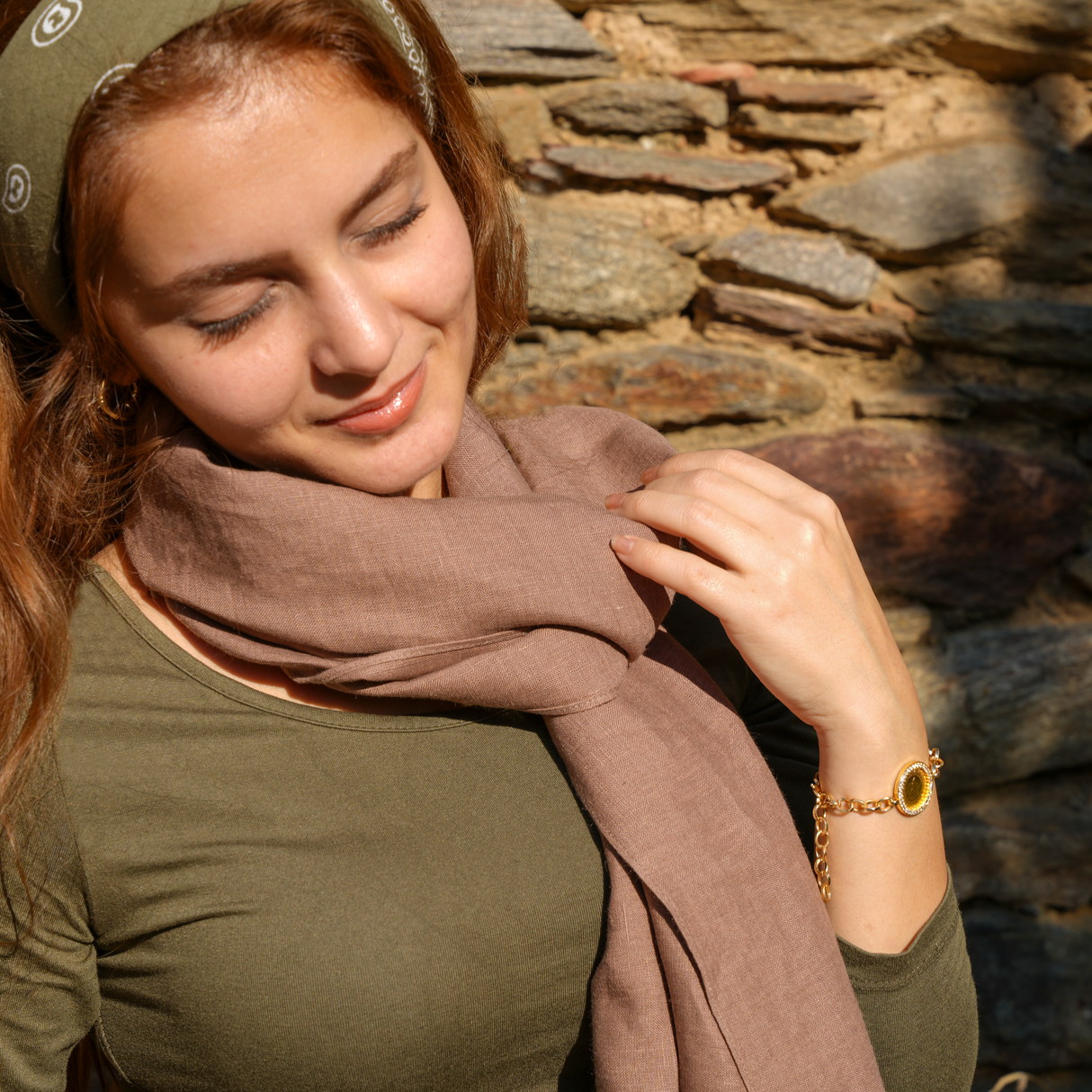 Unisex Organic Linen Shawl: Handmade Natural Scarf Gift for Men or Women