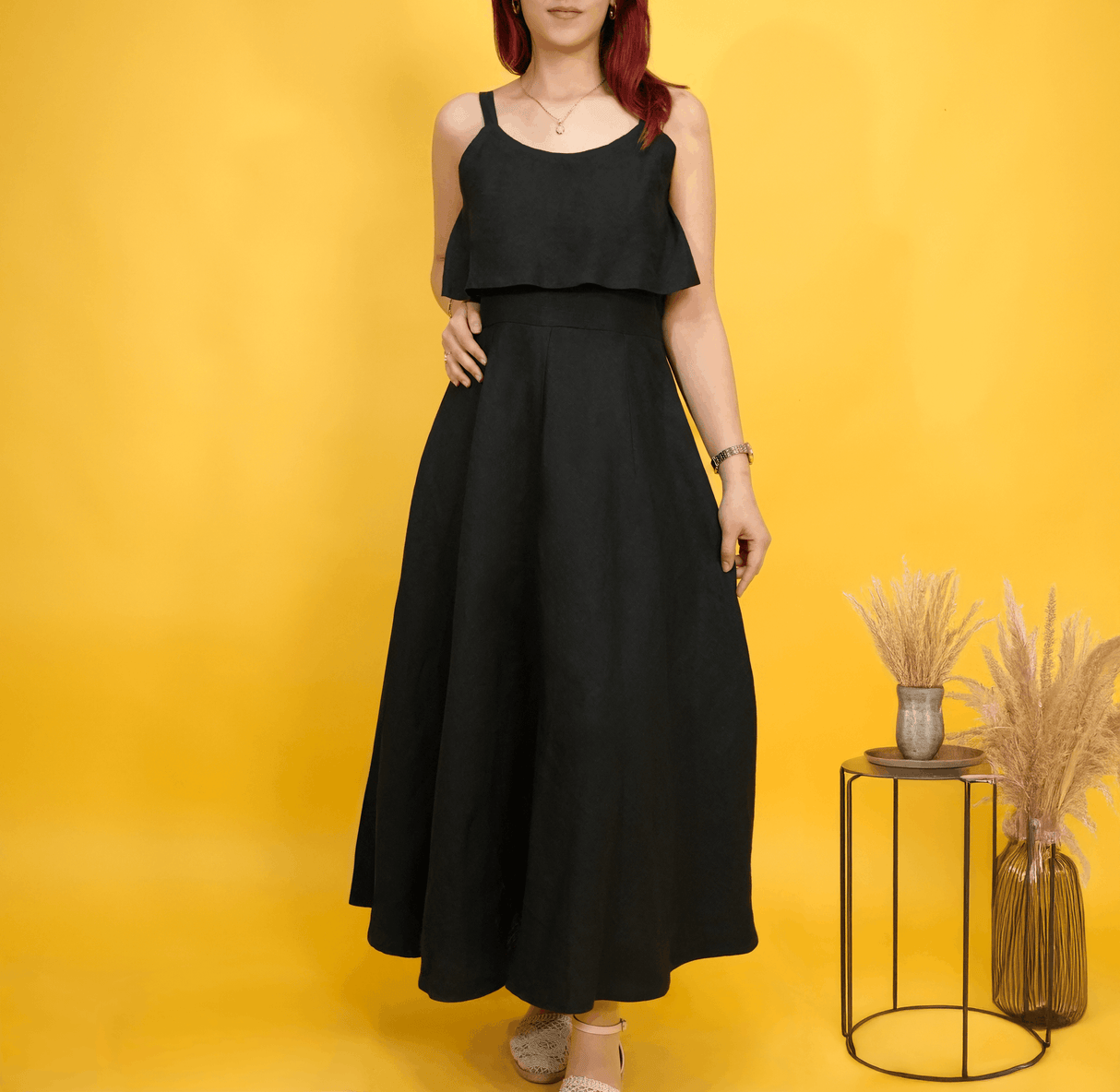 Linen Summer Dress, Boho Midi Outfit with Strap, Linen Dresses for Women, Lightweight Breathable Clothing, A-Line Linen Dress, Vacation Wear
