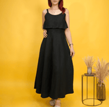 Linen Summer Dress, Boho Midi Outfit with Strap, Linen Dresses for Women, Lightweight Breathable Clothing, A-Line Linen Dress, Vacation Wear