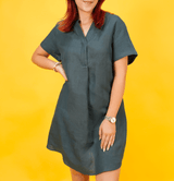 Short Sleeve Linen Mini Dress: Relaxed Fit Minimalist Everyday Clothing