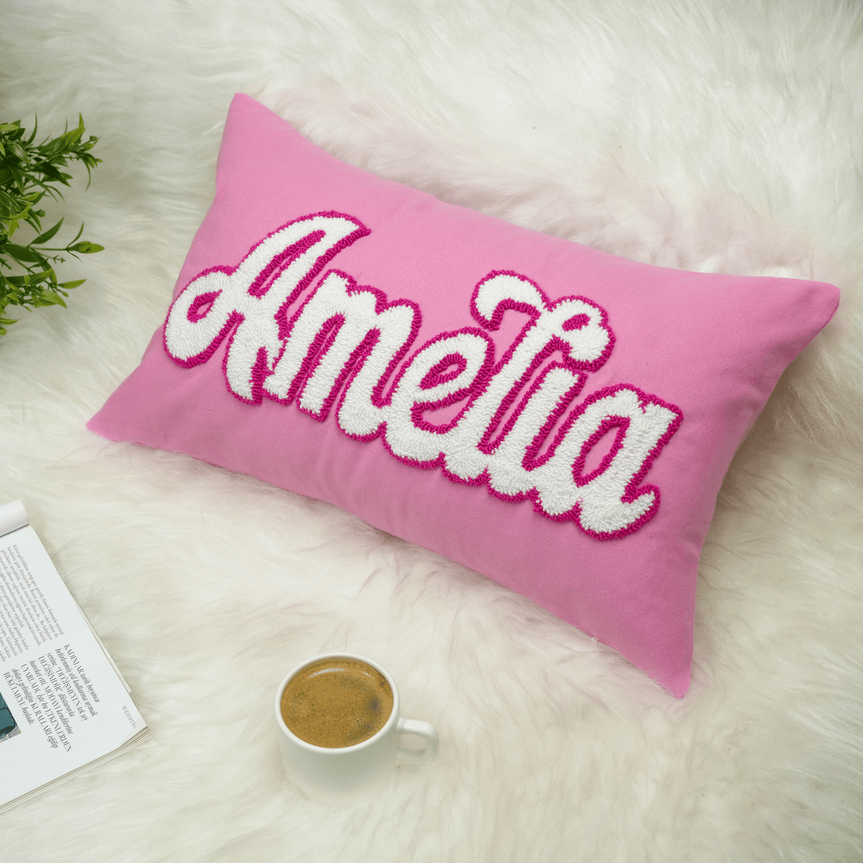 Personalized Name Embroidered Punch Needle Pillow: Custom Baby Gift & Announcement