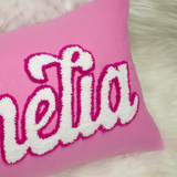 Personalized Punch Needle Throw Pillow: Embroidered Name Baby Gift for Nursery