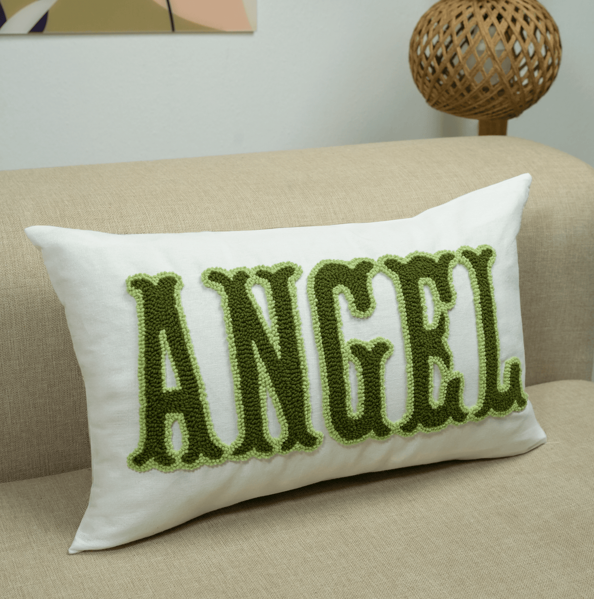 Embroidered Name Custom Pillow Cover: Punch Needle Baby Room Soft Decor
