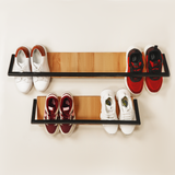 two shoe racks of different sizes mounted on the wall