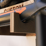 close-up of a wall-mounted bicycle holder