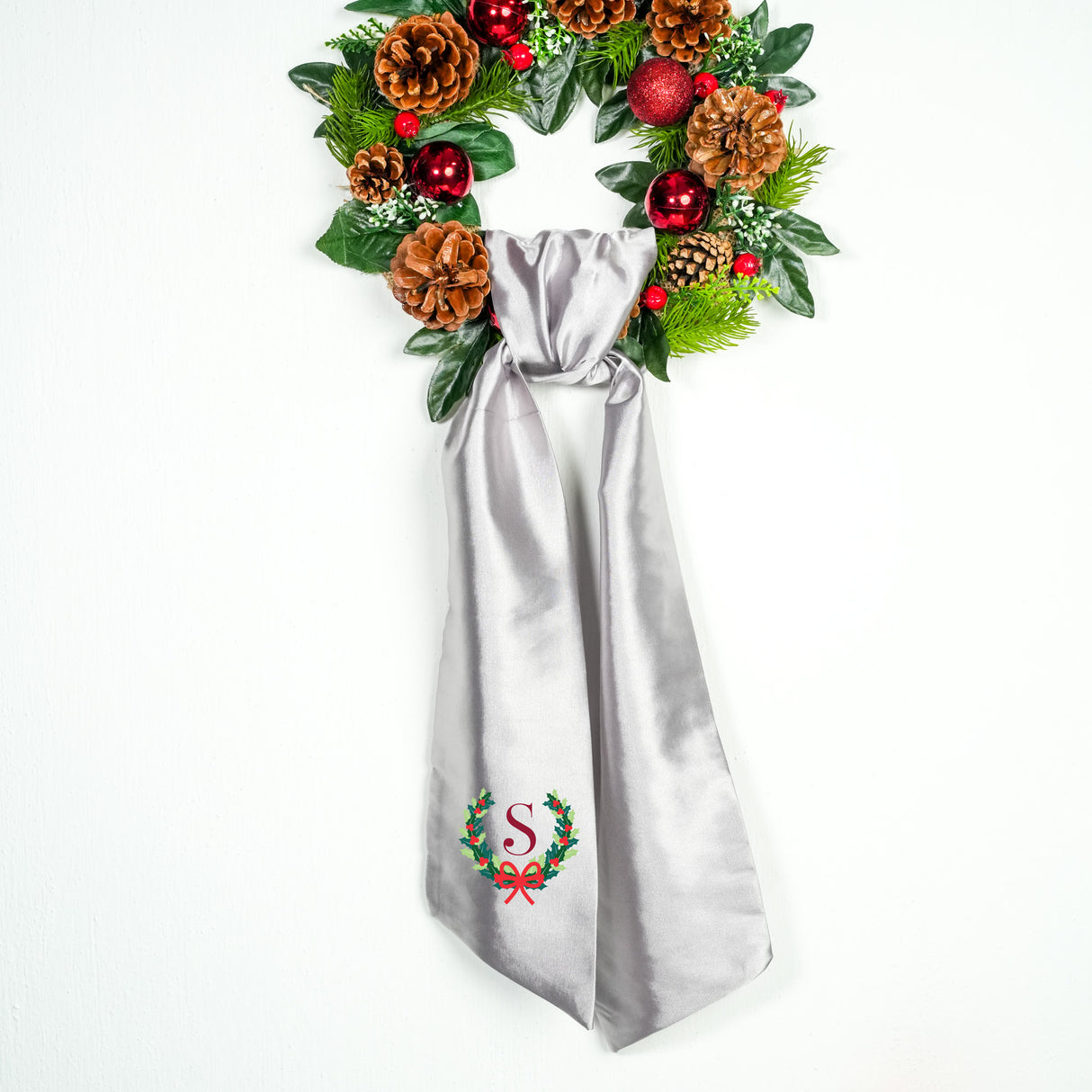 Personalized Christmas Wreath Sash for Newlywed Home: Handmade Embroidered for Holiday Decor