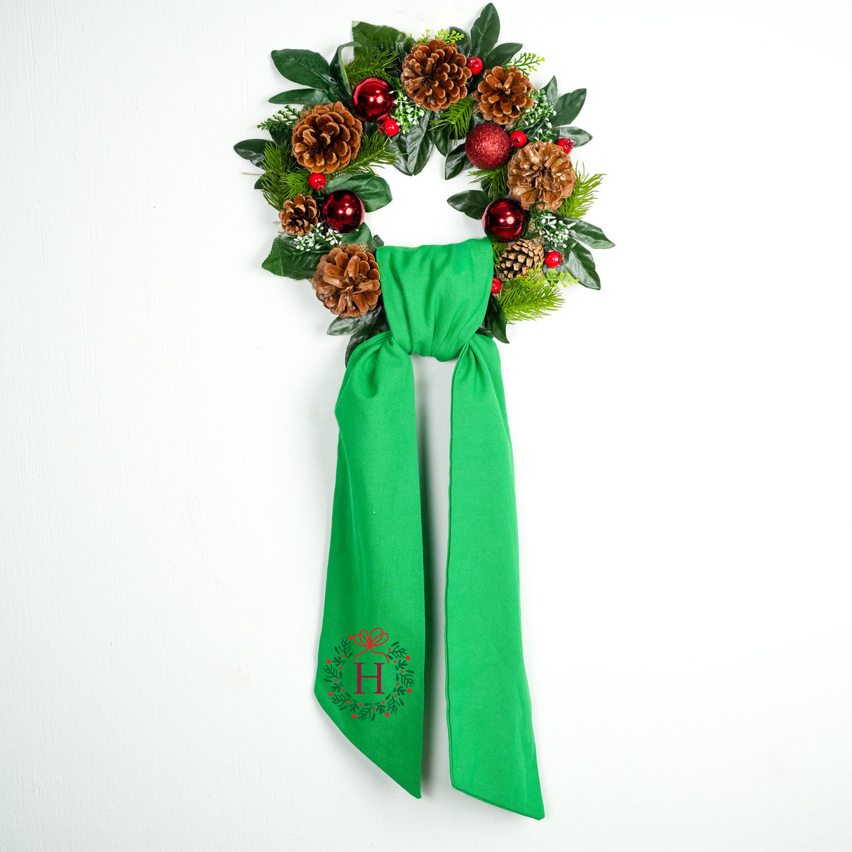 Personalized Satin Christmas Wreath Sash: Embroidered Front Door Holiday Decor