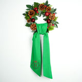 Christmas Tree Wreath Sash with Custom Embroidered: Satin Holiday Door Ribbon