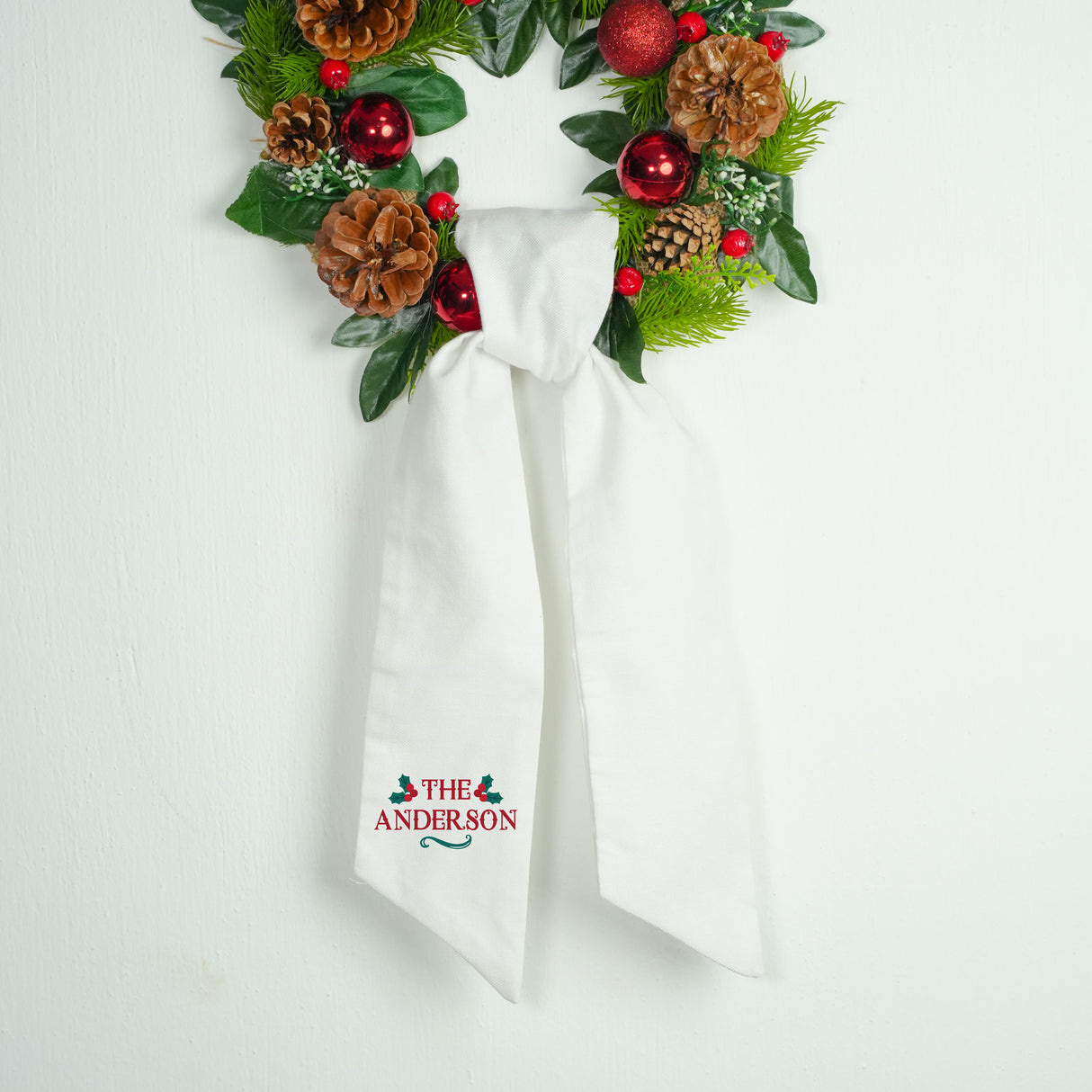 Personalized Christmas Wreath Sash for Newlywed Home: Handmade Embroidered for Holiday Decor