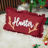 Personalized Baby Name Punch Needle Pillow with Ruffle Trim: First Christmas Gift