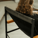 Leather Sling Chair with Wooden Arms, Handmade Lounge Armchair for Reading Nook