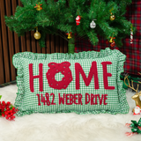 Personalized Punch Needle Holiday Home Pillow: Gingham Ruffle Pillow, Xmas Home Decor Gift