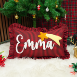 Personalized Baby Name Punch Needle Pillow with Ruffle Trim: First Christmas Gift