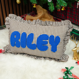 Personalized Baby Name Punch Needle Pillow with Ruffle Trim: First Christmas Gift