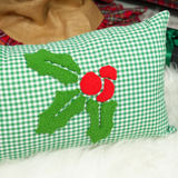 Christmas Punch Needle Personalized Pillow: Gingham Holiday Home Decor