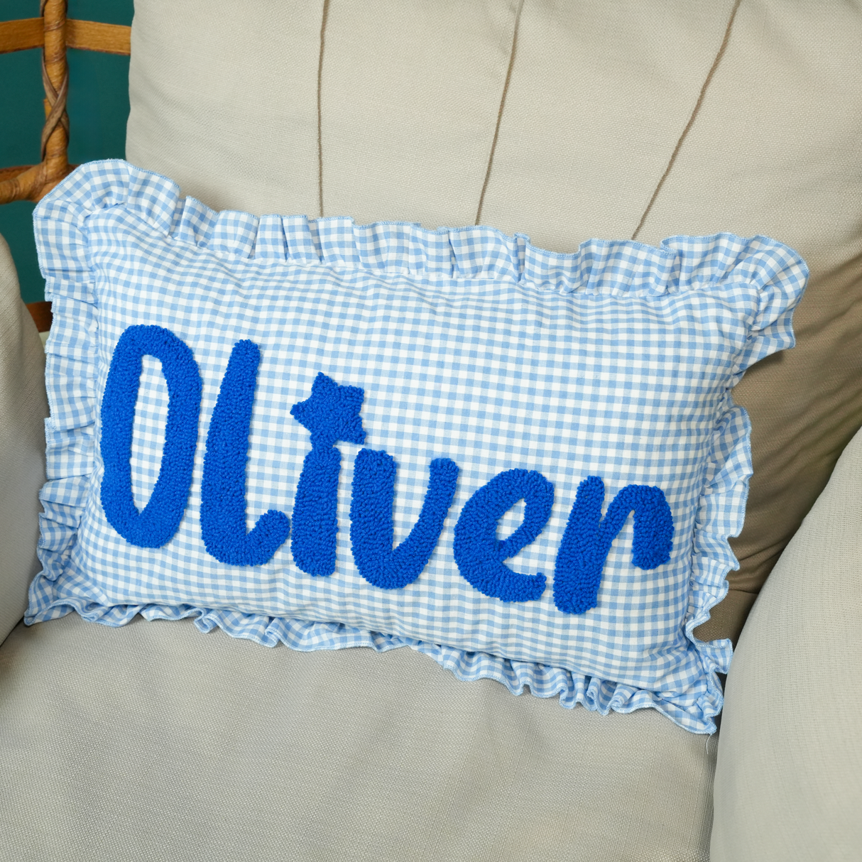 Custom Punch Needle Name Gingham Pillow: College Girl Room Decor, Preppy Graduation Gift