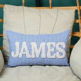 Custom Gingham Punch Needle Pillow: Toddler Room Ruffle Pillow, Baby Boy Name Gift