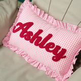 Custom Punch Needle Name Gingham Pillow: College Girl Room Decor, Preppy Graduation Gift