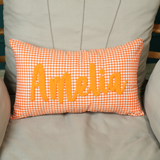 Monogrammed Gingham Ruffle Pillow: Personalized Punch Needle Embroidered Cushion